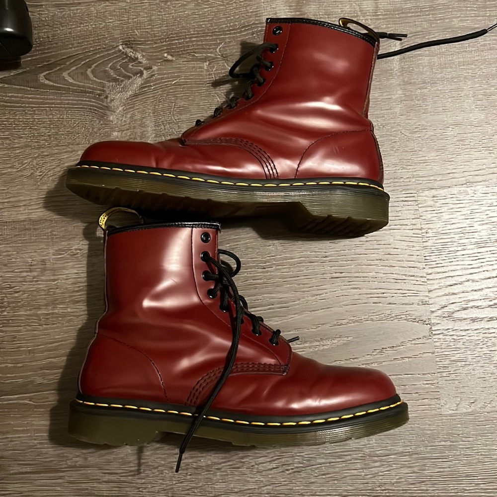 Classic Red Leather Combat Boots - Dr. Martens Style